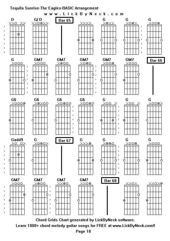 Chord Grids Chart of chord melody fingerstyle guitar song-Tequila Sunrise-The Eagles-BASIC Arrangement,generated by LickByNeck software.